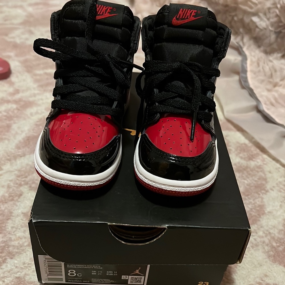 Retro Jordan 1 High OG Bred Black Varsity Red Toddler TD